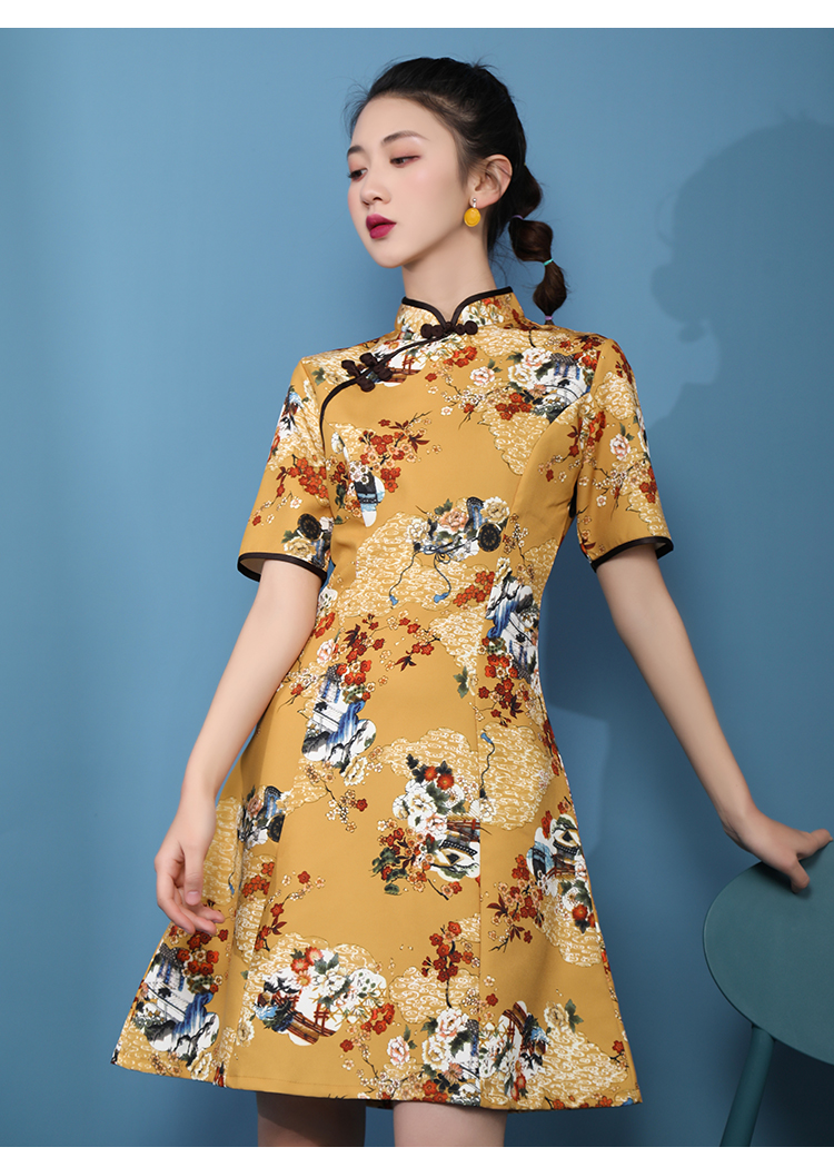 实拍2020年春款改良版旗袍年轻款少女中国风复古性感短款国潮