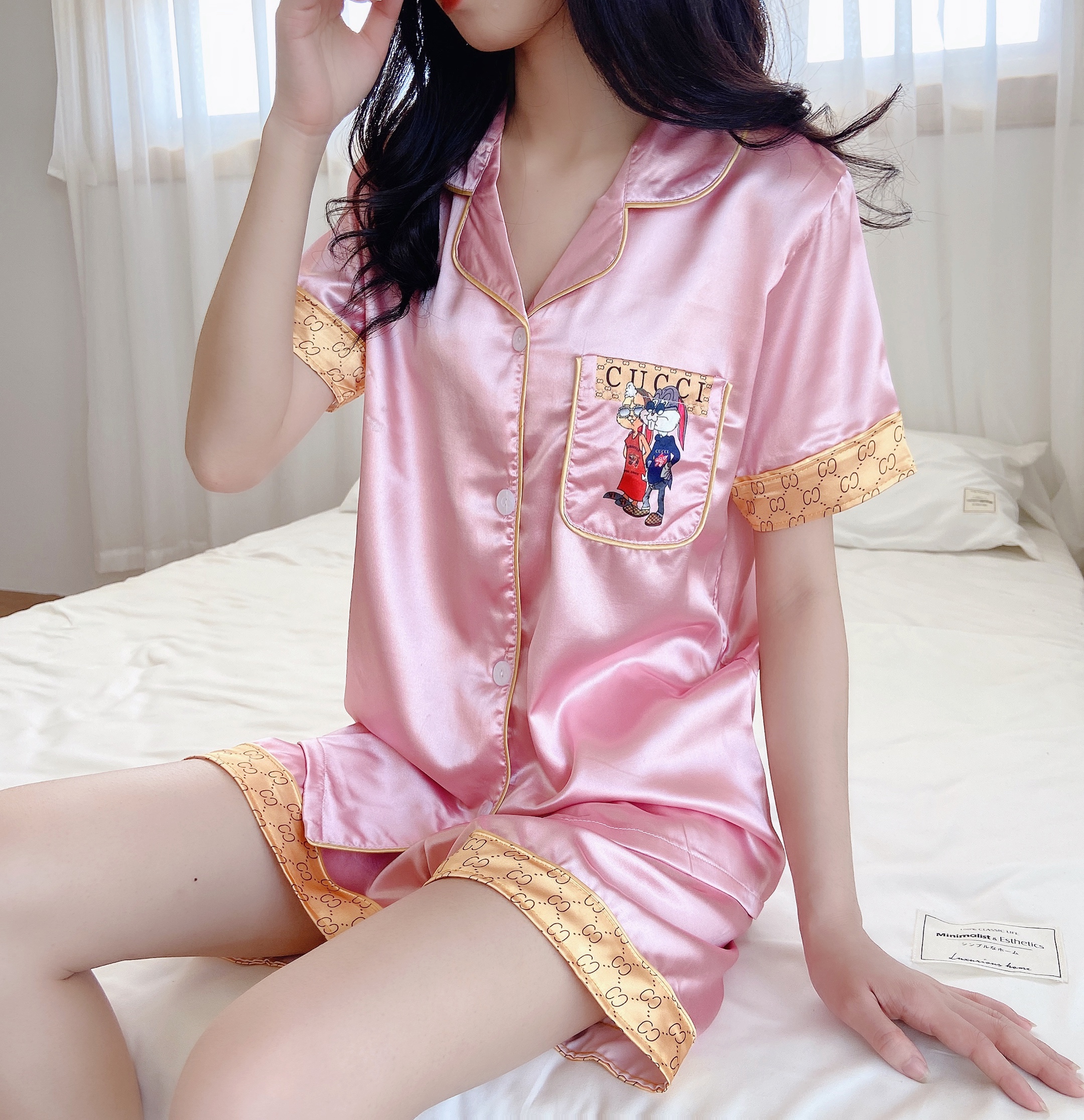 睡衣女夏季兔八哥服冰丝短袖网红薄款棉绸仿真丝绸两件套装家居服