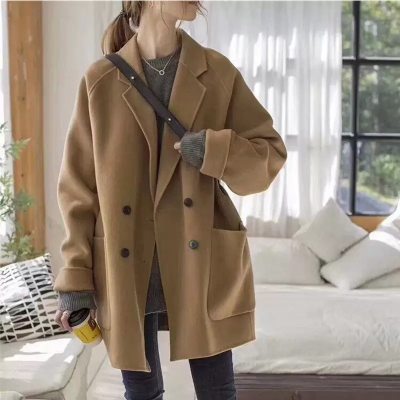2020秋冬季新款韩版双面羊绒大衣女中长款小个子宽松羊毛呢子外套