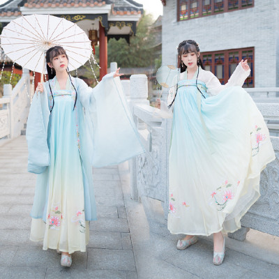汉服女装原创设计渐变重工刺绣齐胸襦裙两件套中国风4.5米摆