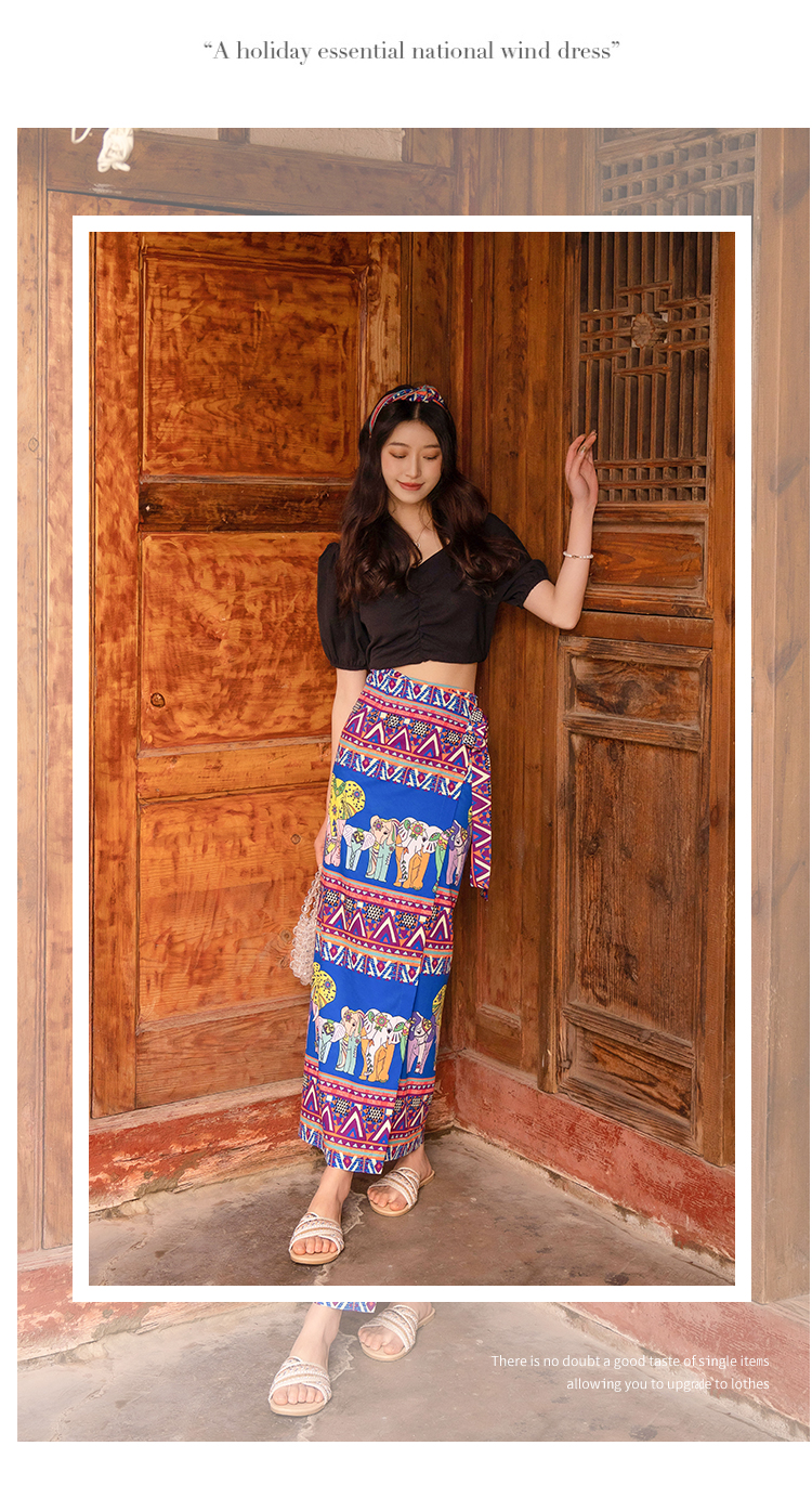 泰国大皇宫大象纱笼裙一片式半身裙围裙式包臀裹裙海边度假沙滩裙