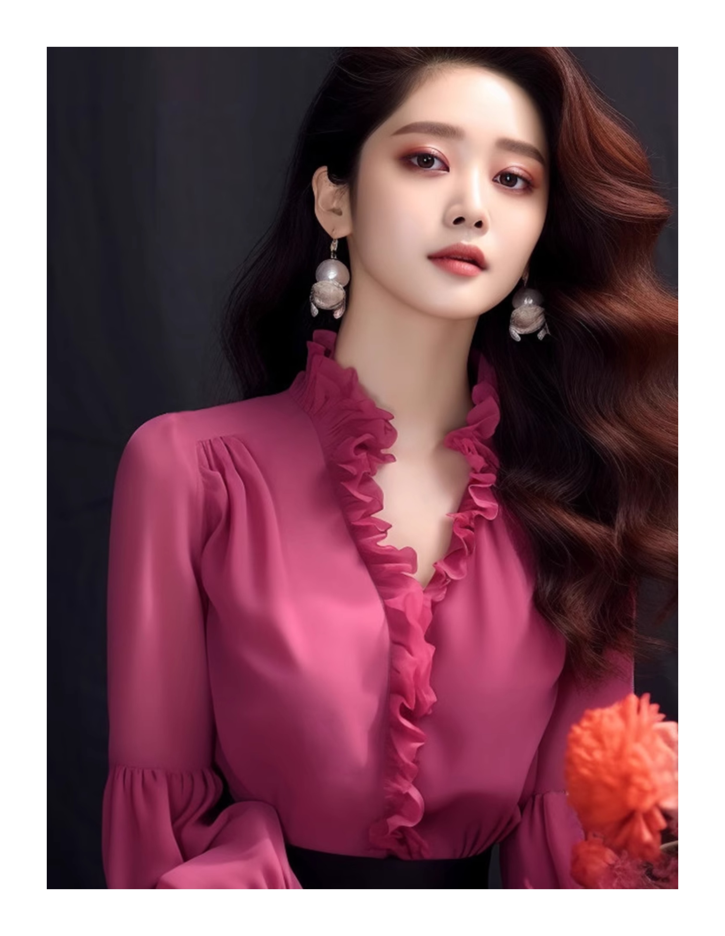 韩系早春穿搭独特超好看衬衣高级感时尚洋气绝美玫红色衬衫上衣女