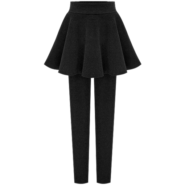 Autumn and winter Plush thickened fake two-piece Leggings women's wear versatile thin black Korean a-word skirt pants