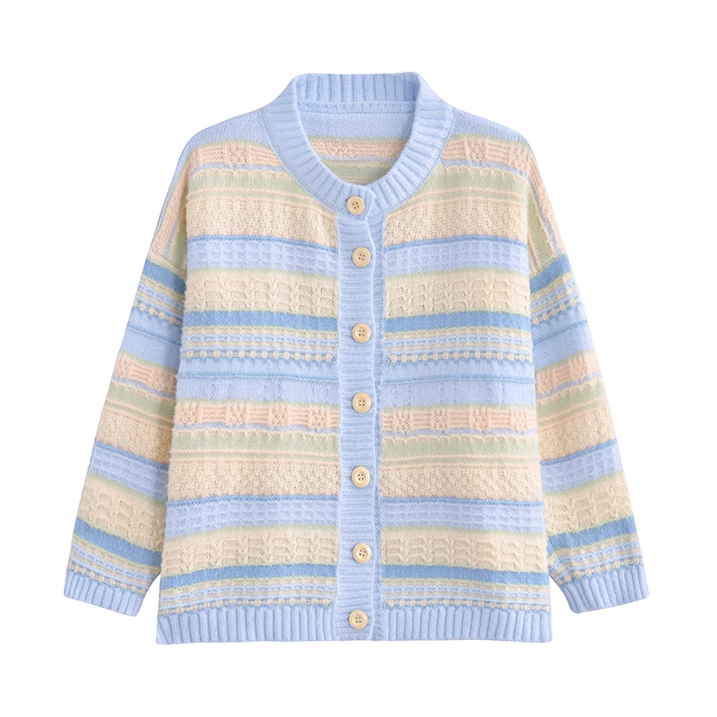 3883#Autumn 2023 New Korean Style Loose Striped Jacket Versatile Knitted Sweater Thin Cardigan Jacket