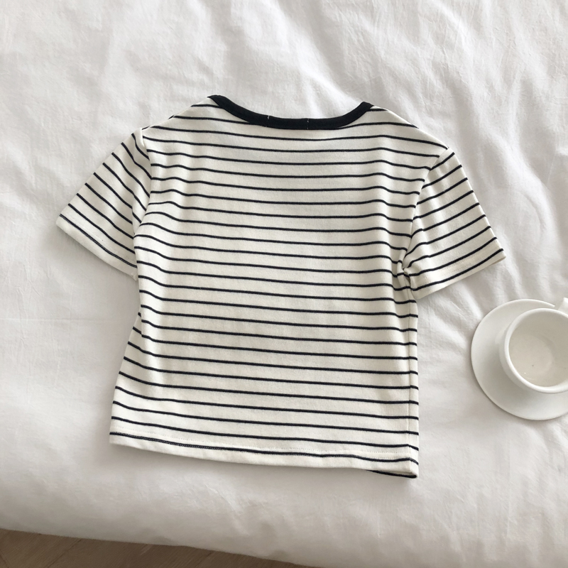 6535 cotton summer loose round neck top new short-sleeved t-shirt women's striped short section