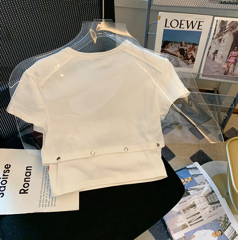Pure cotton back bag 210g Odell 92 cotton 8 spandex short-sleeved T-shirt women's design sense irregular vibration quality