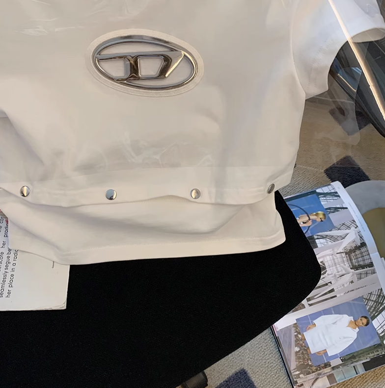 Pure cotton back bag 210g Odell 92 cotton 8 spandex short-sleeved T-shirt women's design sense irregular vibration quality