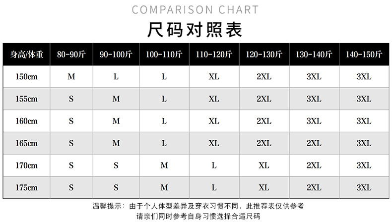 女裤子尺码体重对照表图片