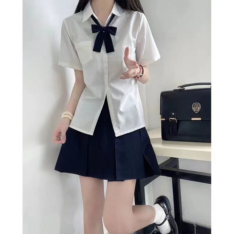 (酷丝绵基础款方领 口袋)jk制服衬衣夏学院风白色短袖衬衫上衣女 