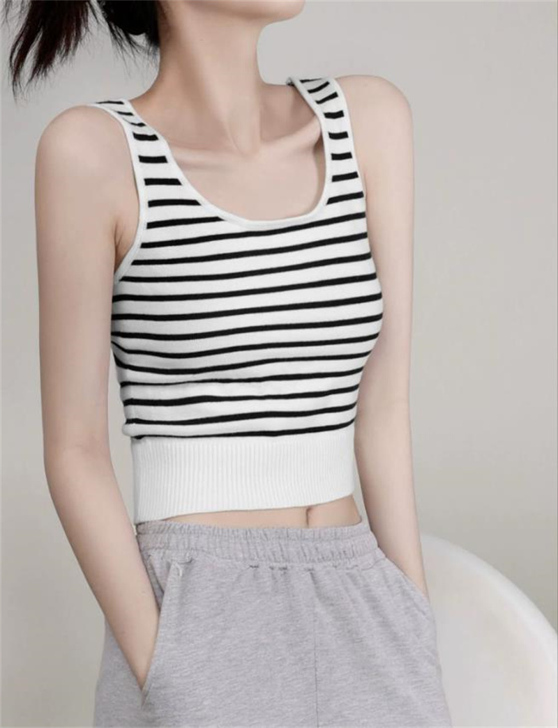 Striped knitted suspenders women's summer inner wear small vest with chest pad hot girls wear beautiful back short top