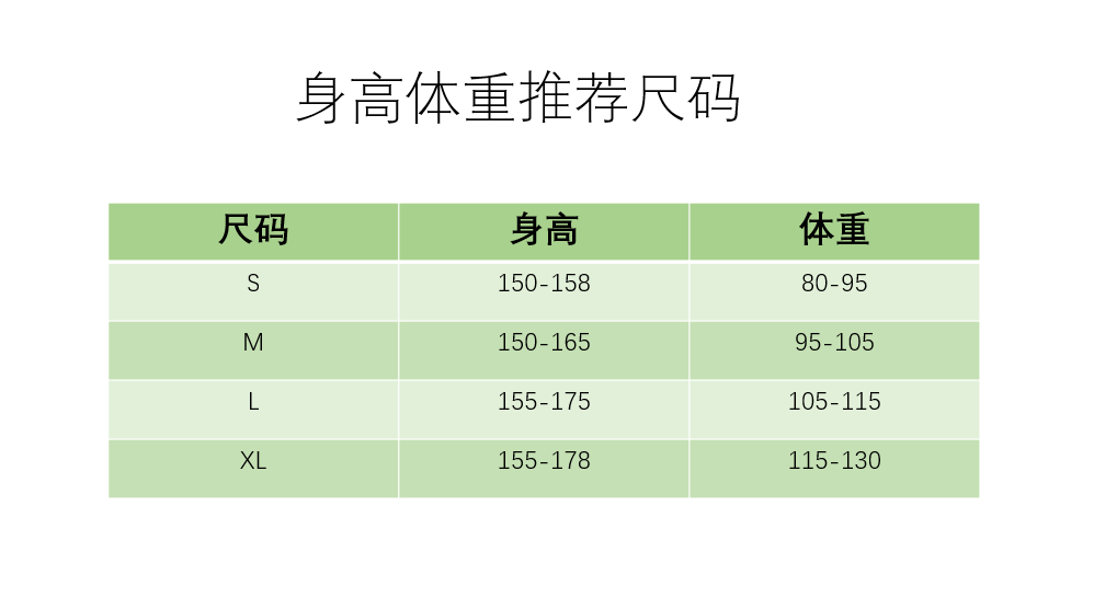 连衣裙体重尺码对照表图片