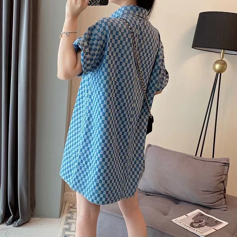 2-300 catties fat mm denim blue dress for women summer new extra large size medium and long loose short-sleeved T-shirt skirt