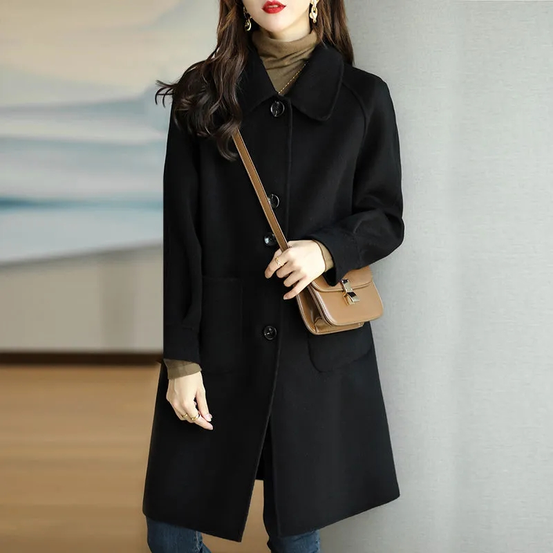 Woolen coat for women  autumn and winter new style small thickened Korean style slim temperament mid-length woolen coat