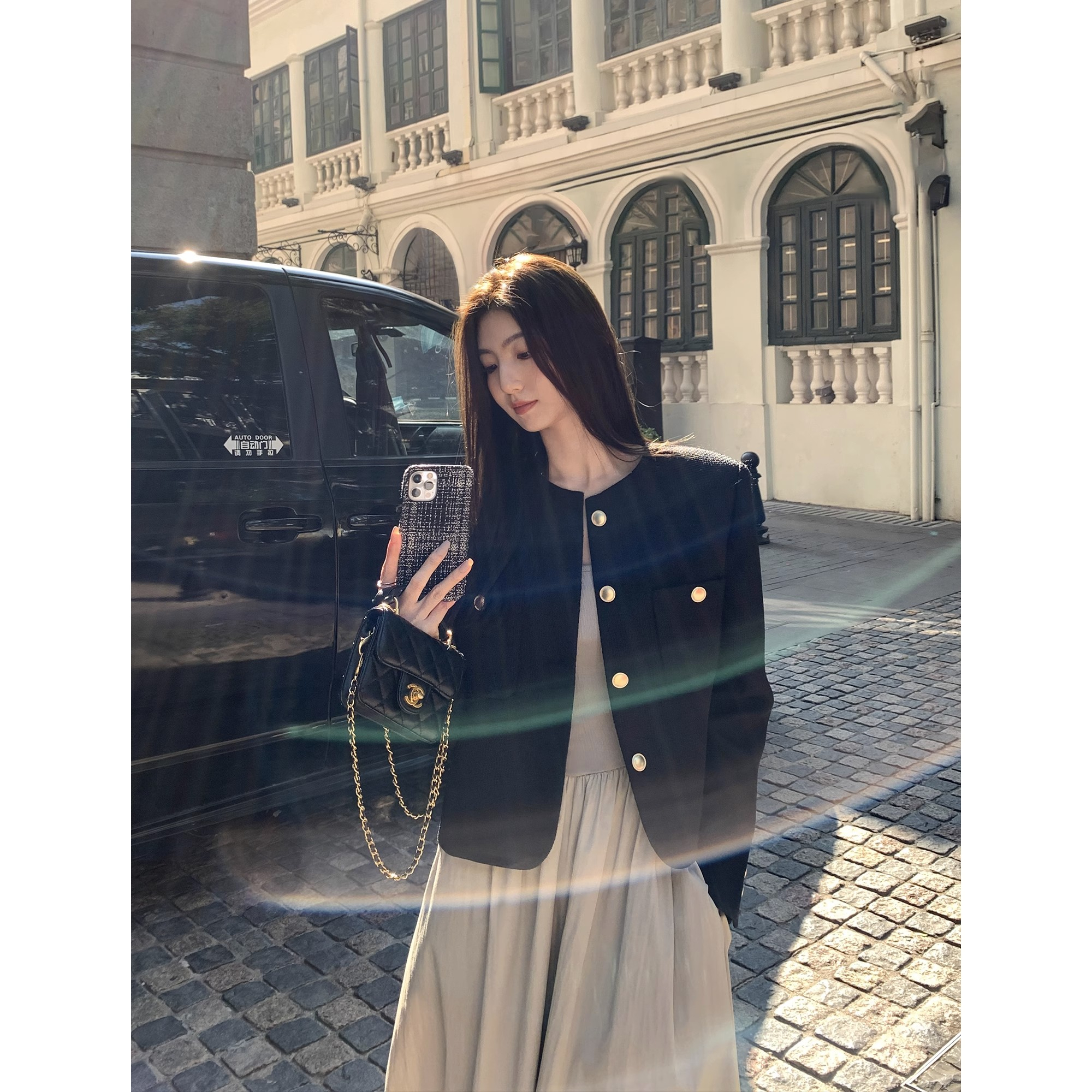 French tea break black long-sleeved dress for women summer 2024 spring and autumn new high-end Hepburn style waist long dress