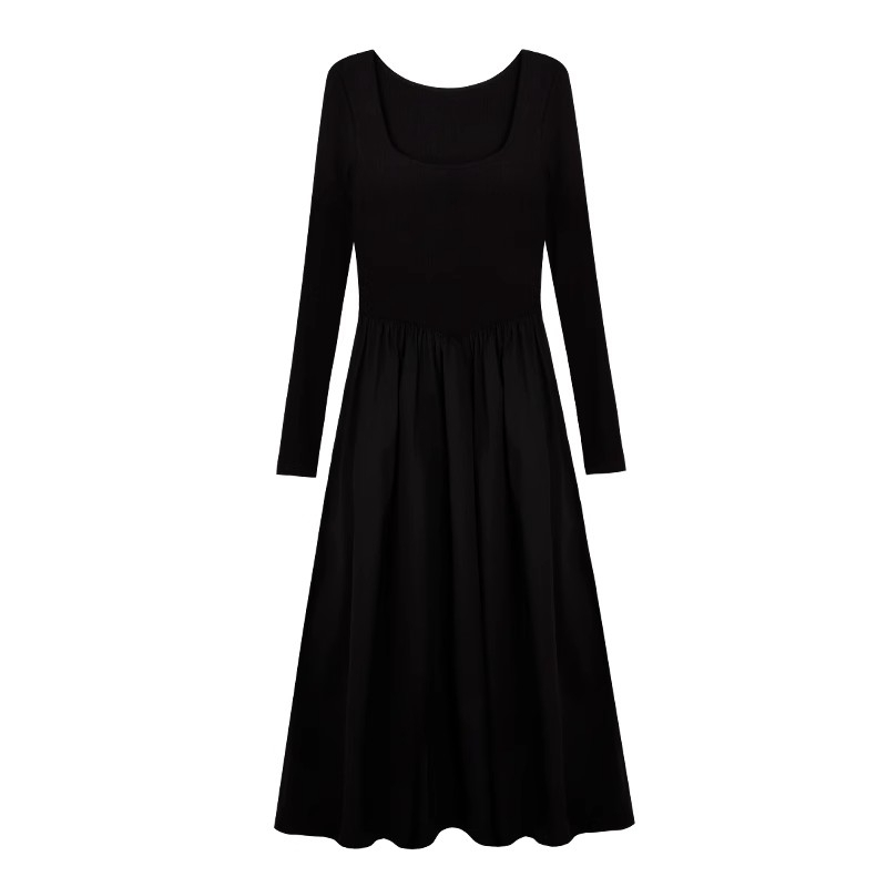 French tea break black long-sleeved dress for women summer 2024 spring and autumn new high-end Hepburn style waist long dress