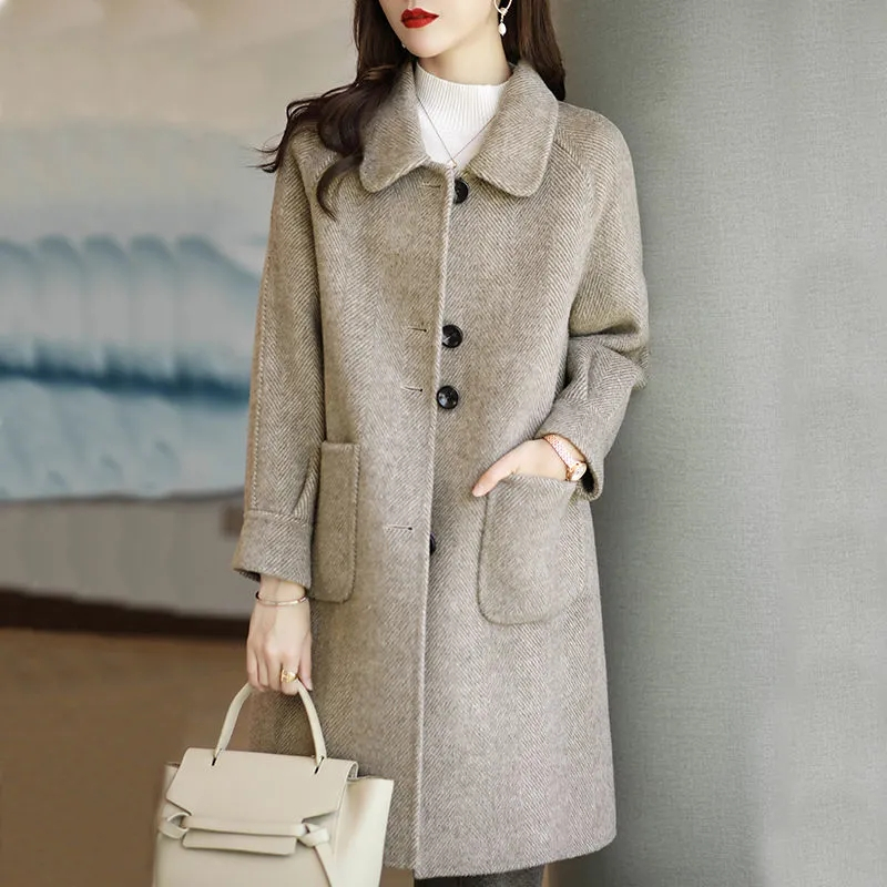 Woolen coat for women  autumn and winter new style small thickened Korean style slim temperament mid-length woolen coat