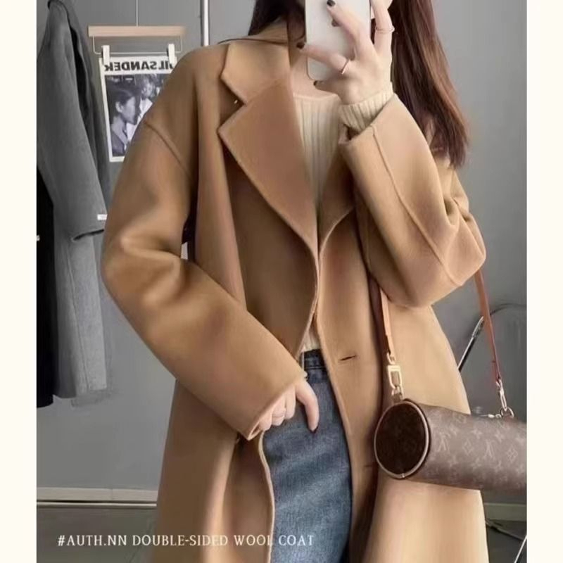 High-end woolen coat for women mid-length over the knee 2024 new autumn and winter student Korean slim woolen coat