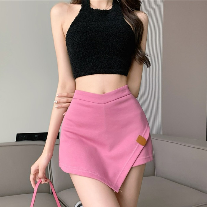 High-waist design niche irregular skirt pants women's 2024 summer new hip-covering A-line short skirt