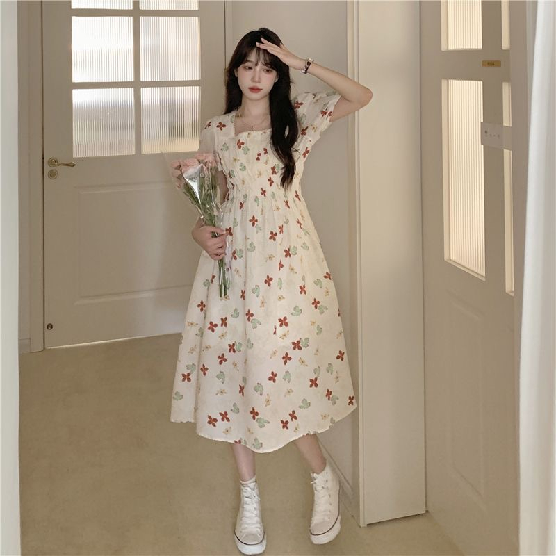 Dress, women's skirt, new summer long skirt, white floral French style, slim and small, spring and autumn