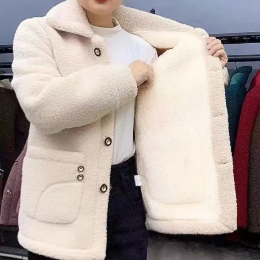 Plush thickened imitation lamb velvet fur mother's mid-length coat fur warm coat for women