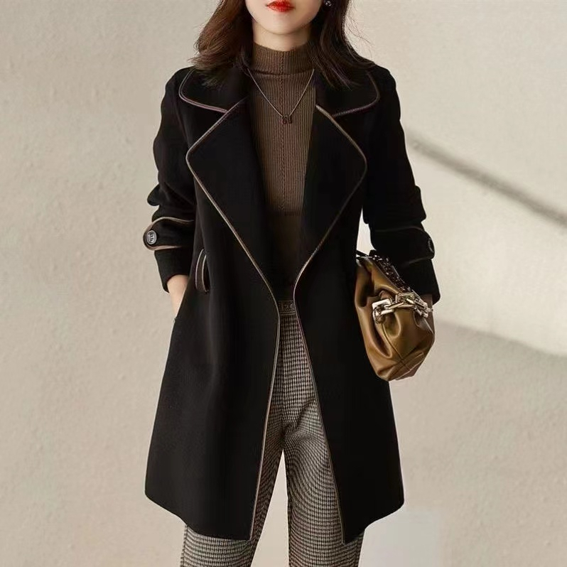 Welfare high-end handmade double-sided velvet coat women's mid-length  new style loose and slim woolen coat