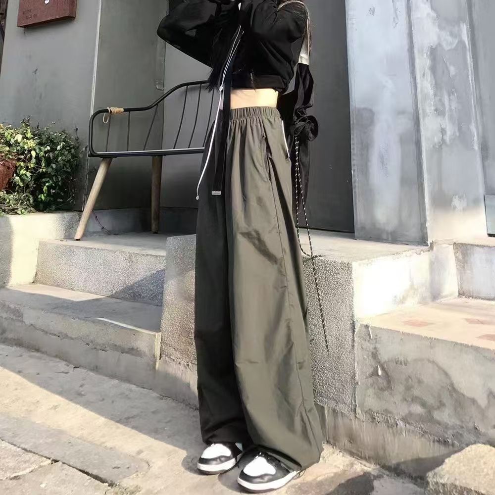 American street workwear pants for women in summer thin trendy ins high street straight slim casual wide leg pants