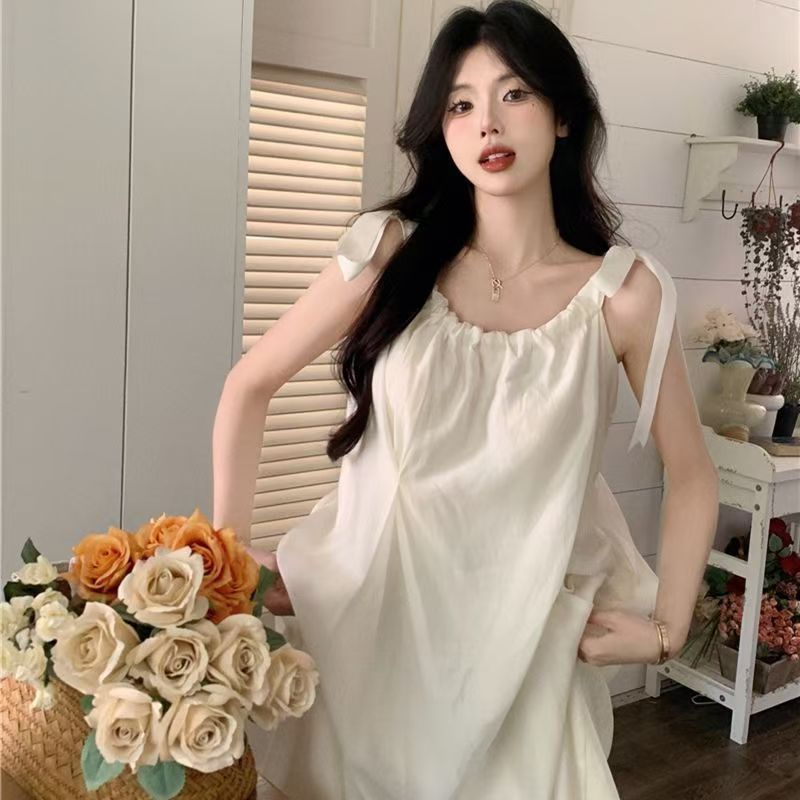 Temperament mid-length skirt, small fragrant French suspender chiffon dress, women's summer new seaside beach vacation skirt