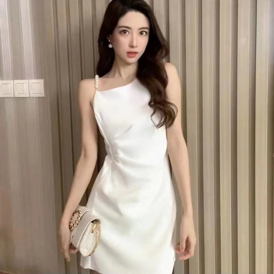 New style pearl suspender dress, women's summer skirt, French style, slimming, fashionable short skirt