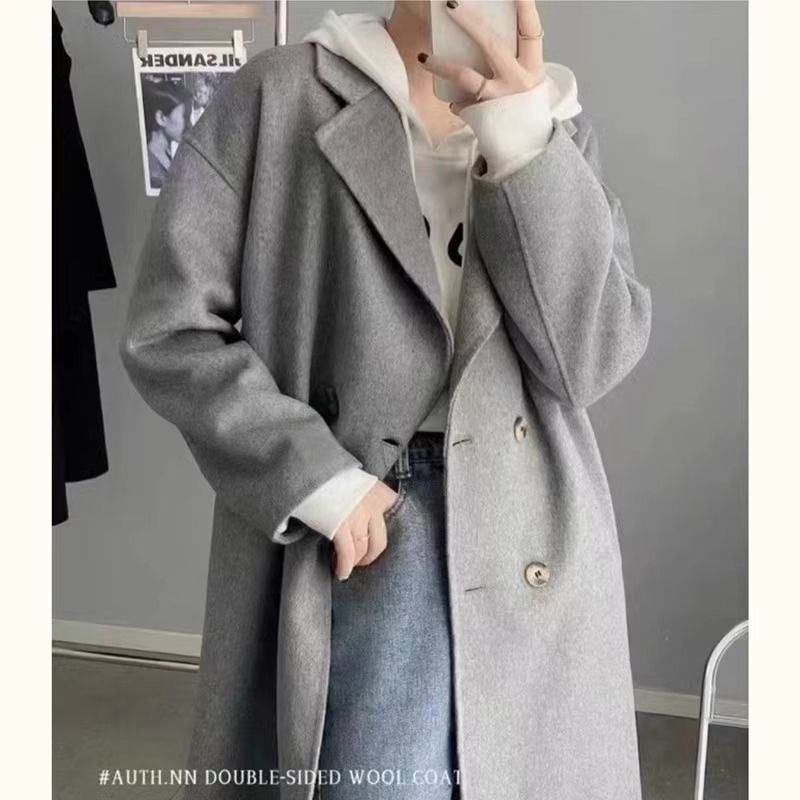 High-end woolen coat for women mid-length over the knee 2024 new autumn and winter student Korean slim woolen coat