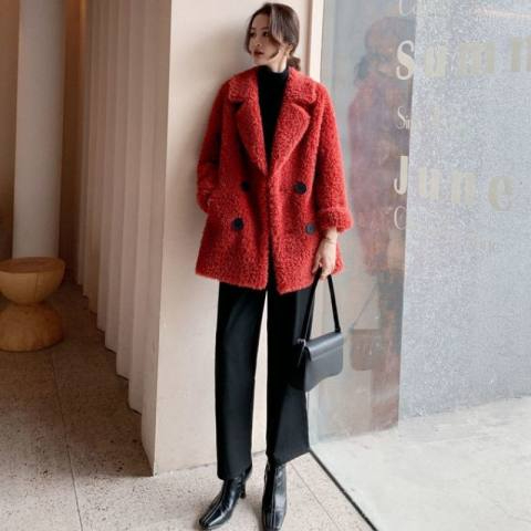 Thickened imitation sherpa coat for women mid-length 2024 winter new style loose slimming fur one-piece grain velvet coat