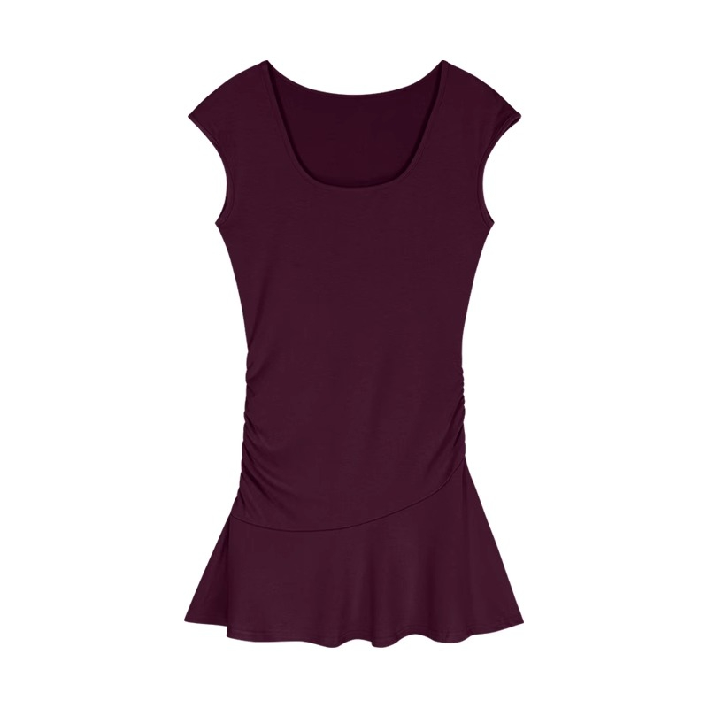 Sexy Hot Girl Purple U-neck Short Sleeve Dress Women's Summer Temperament Slim Skirt Showing Figure Waist A-Line Skirt