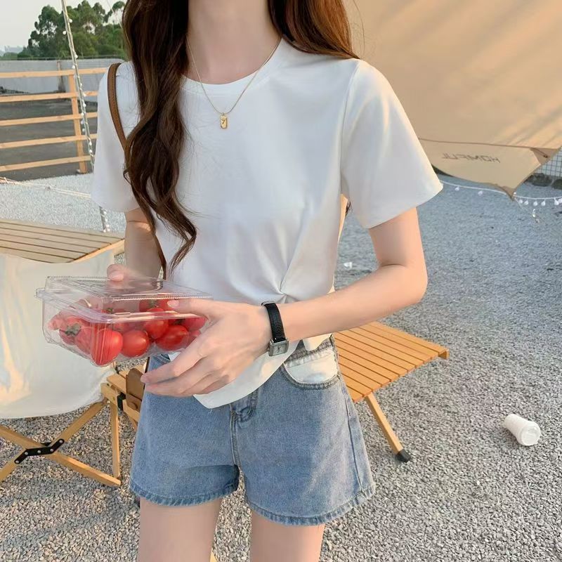 2024 Summer Pure Desire Style Irregular Design Versatile Slim Women's T-Shirt Thin Outing Wear Short-Sleeved Top