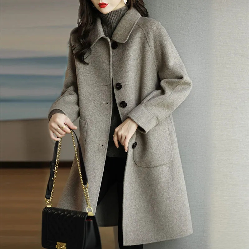 Woolen coat for women  autumn and winter new style small thickened Korean style slim temperament mid-length woolen coat