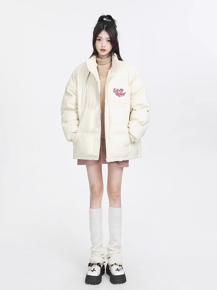 Student stand collar warm down cotton coat women's winter thickened cotton coat loose and versatile warm bread coat