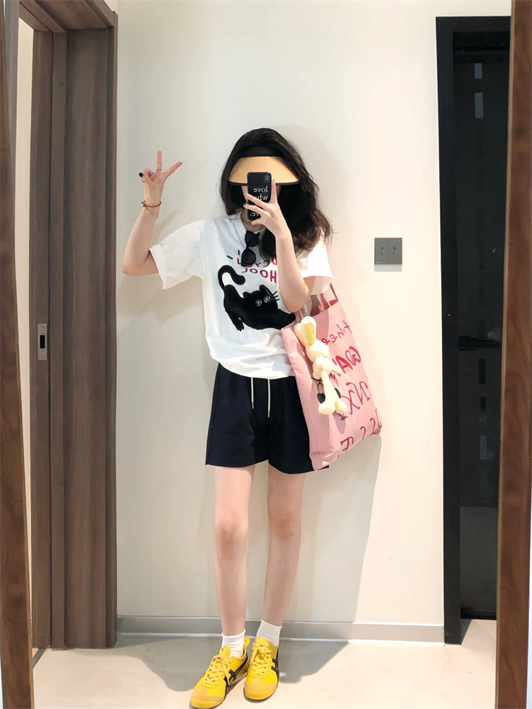 Casual sports suit for women 2024 new summer student loose short-sleeved T-shirt shorts two-piece set