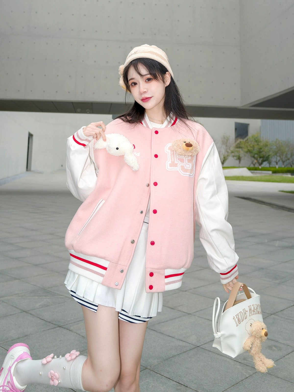 American retro pink embroidered baseball uniform jacket for women spring and autumn loose and versatile couple hot girl jacket top