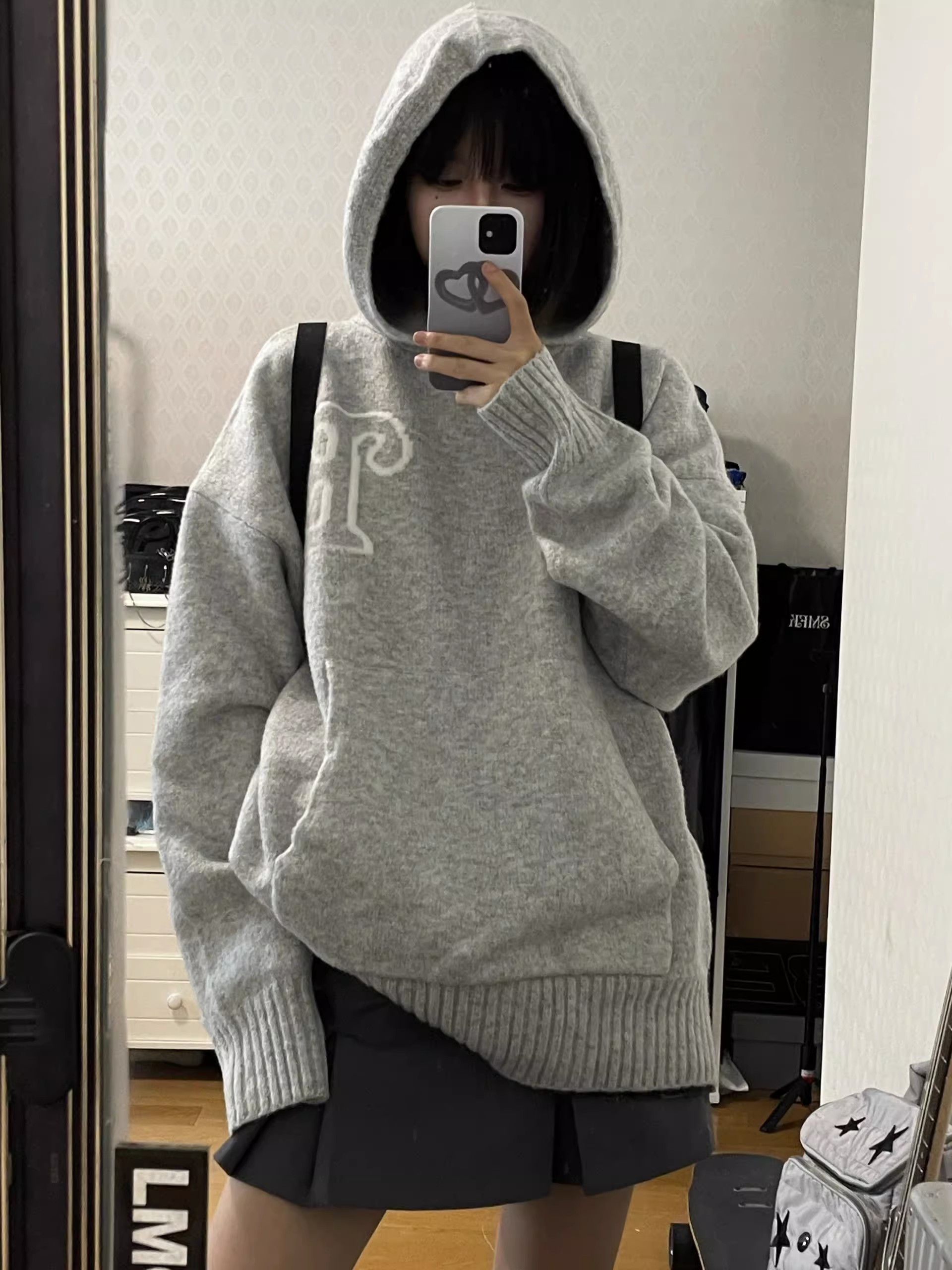 National trend hooded gray sweater sweater autumn  new American high street loose lazy niche hoodie jacket