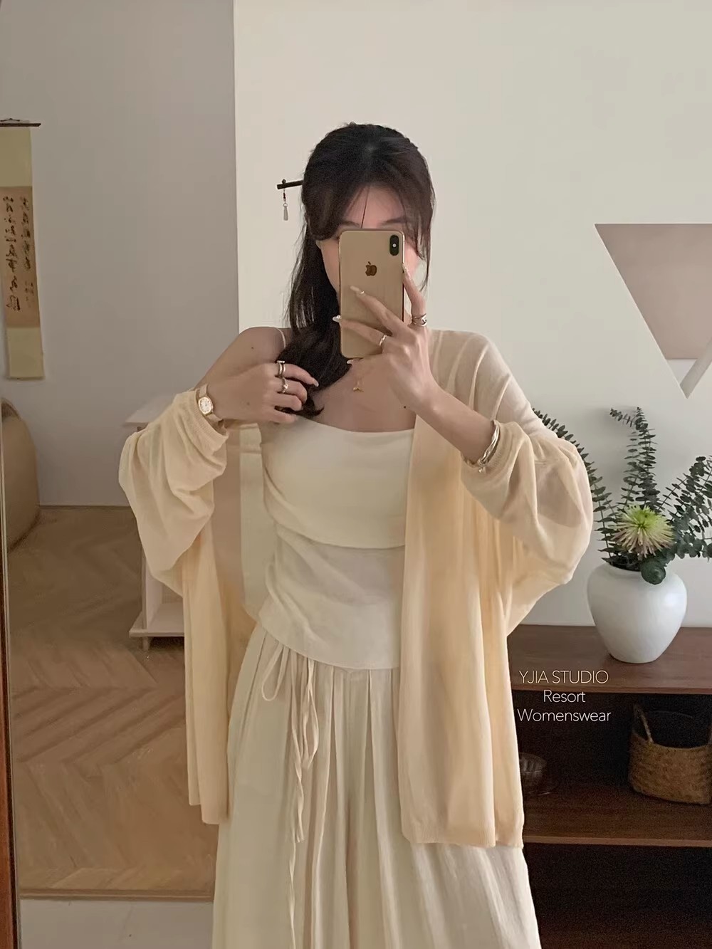 Gentle and lazy style, versatile ice silk sun protection top, summer long-sleeved loose outer knitted cardigan, mid-length shawl