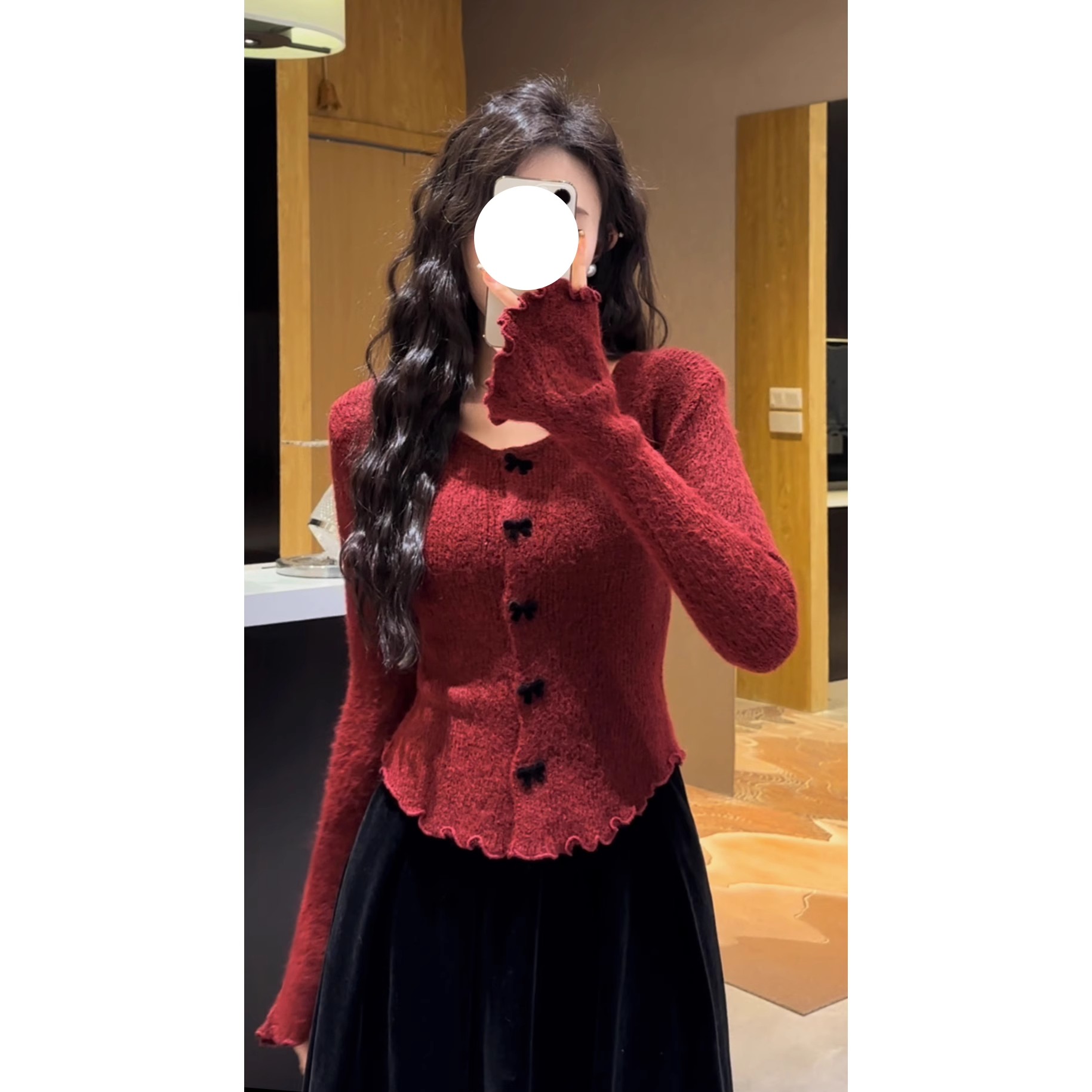 Large size red bow sweater women's autumn and winter new inner layering shirt long-sleeved unique unique knitted sweater top