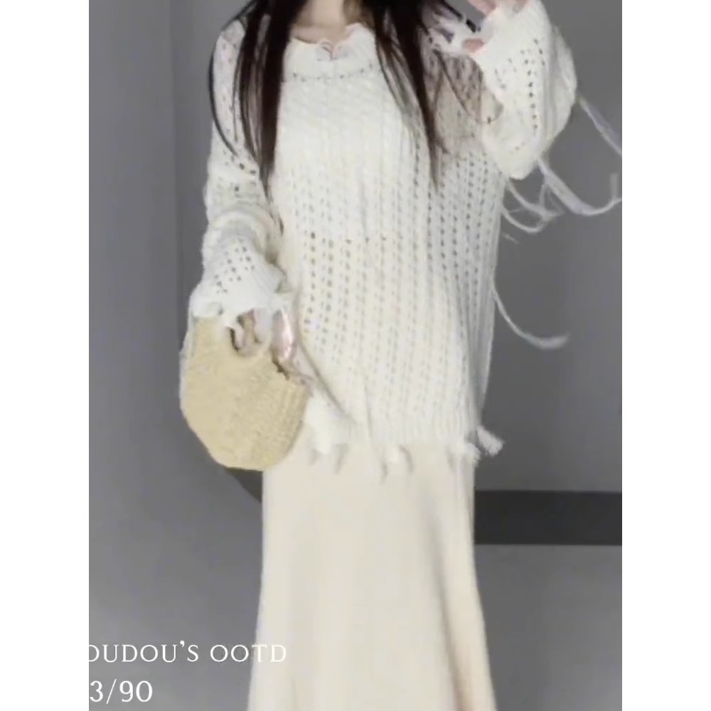 Gentle wind, soft and waxy mid-length sweater for early spring, high-end niche oversize pullover sweater top