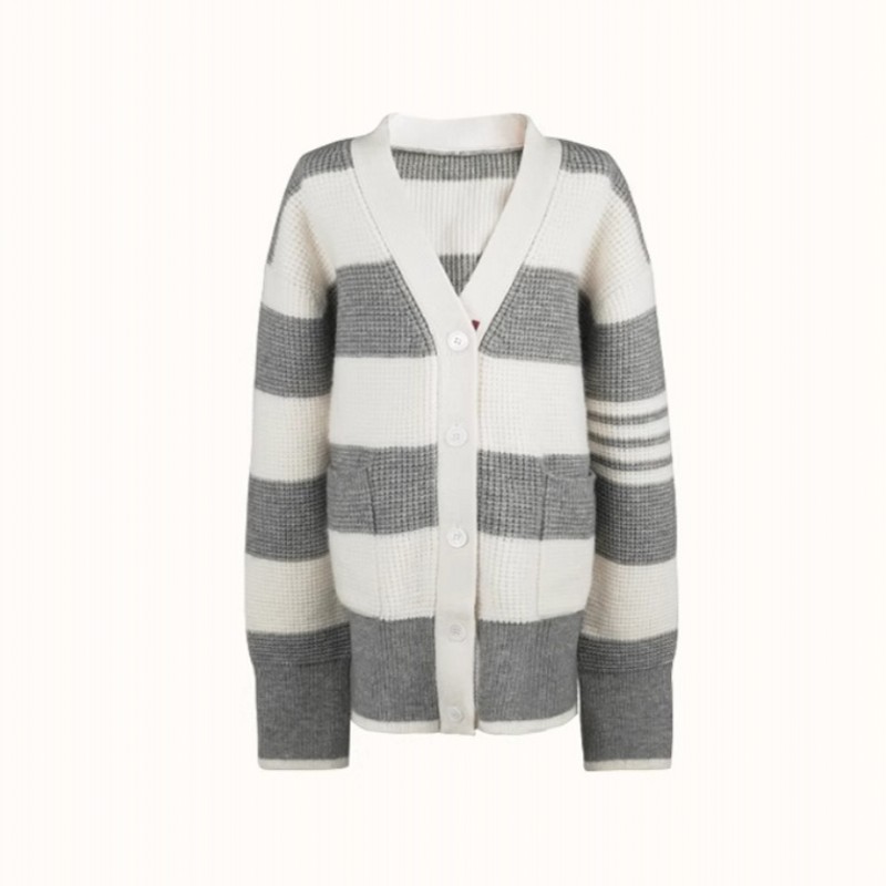 Contrast color striped sweater for women 2024 autumn and winter new V-neck mid-length loose slim cardigan versatile top