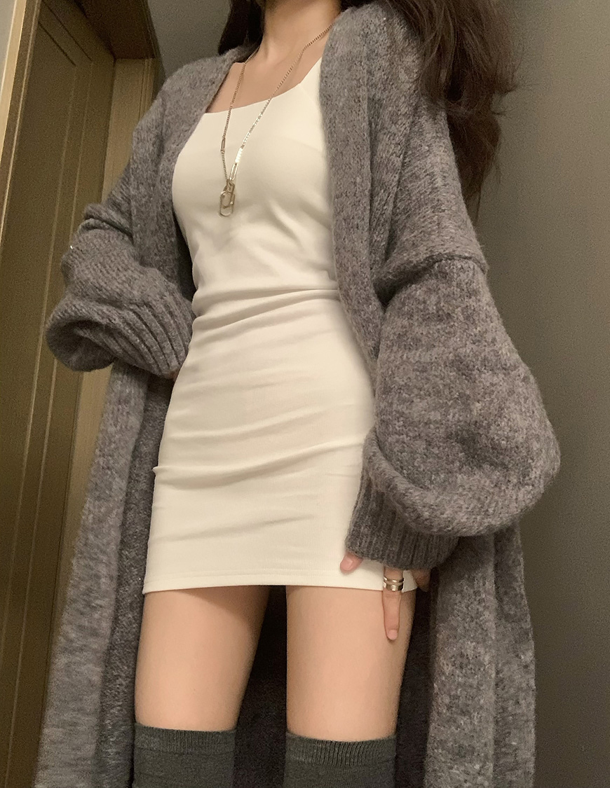 Lazy style sweater jacket for women in autumn and winter retro over-the-knee mid-length loose knitted cardigan with coat