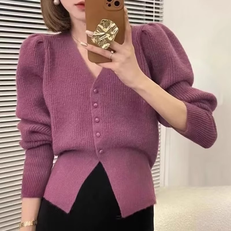 Lazy style sweater jacket for women autumn and winter  new knitted cardigan for small people, high-end and super good-looking