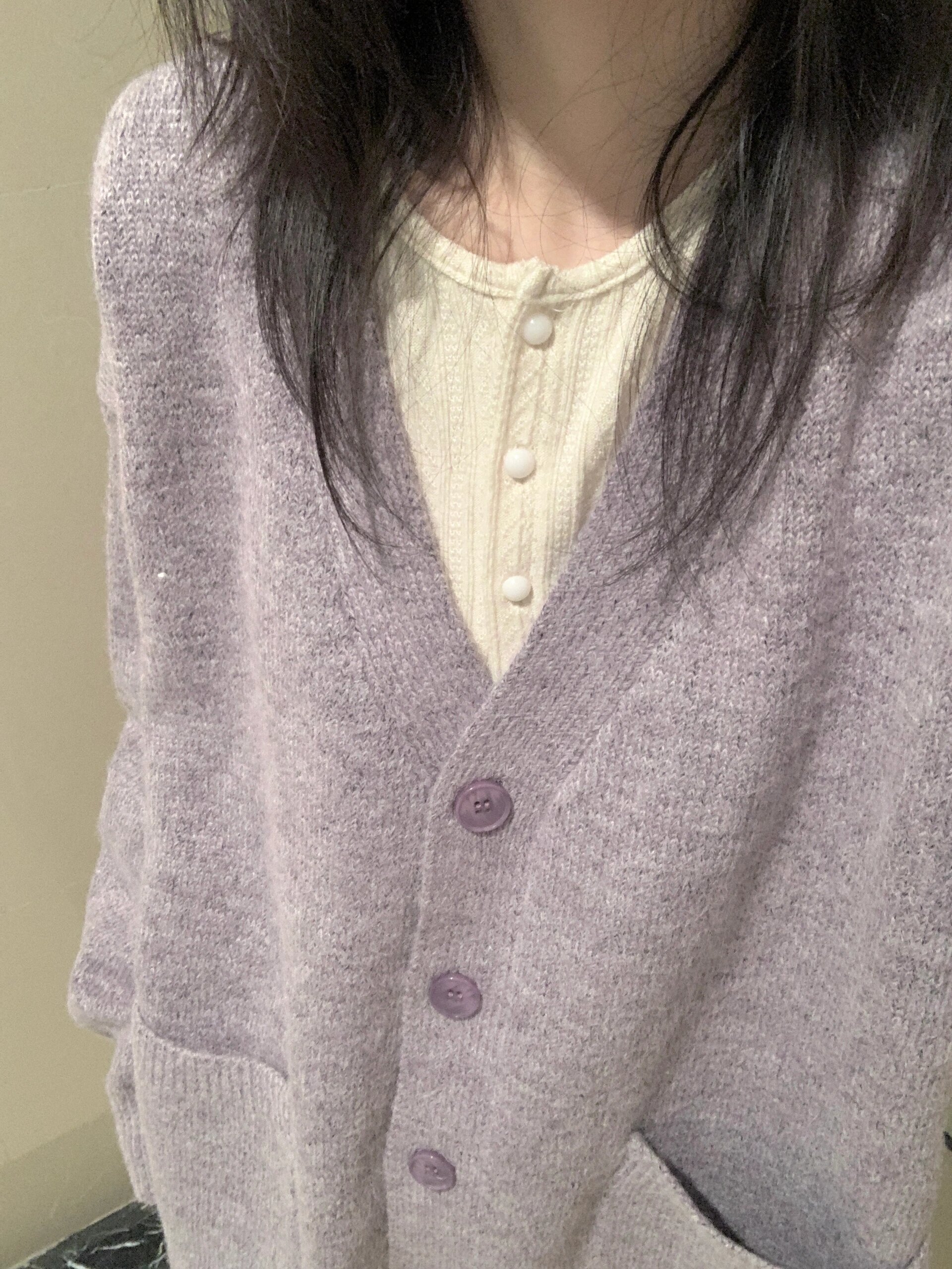 Loose and lazy purple sweater jacket for women autumn and winter 2024 new V-neck knitted cardigan high-end top