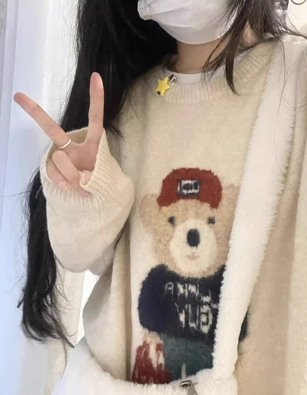 Thick version!  Lazy style cartoon bear pullover sweater for women autumn and winter loose student long-sleeved sweater top fashion