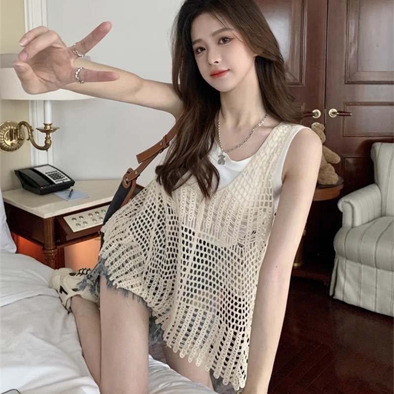 Bohemian style camisole outer blouse women's sweater summer hollow sleeveless vest top design