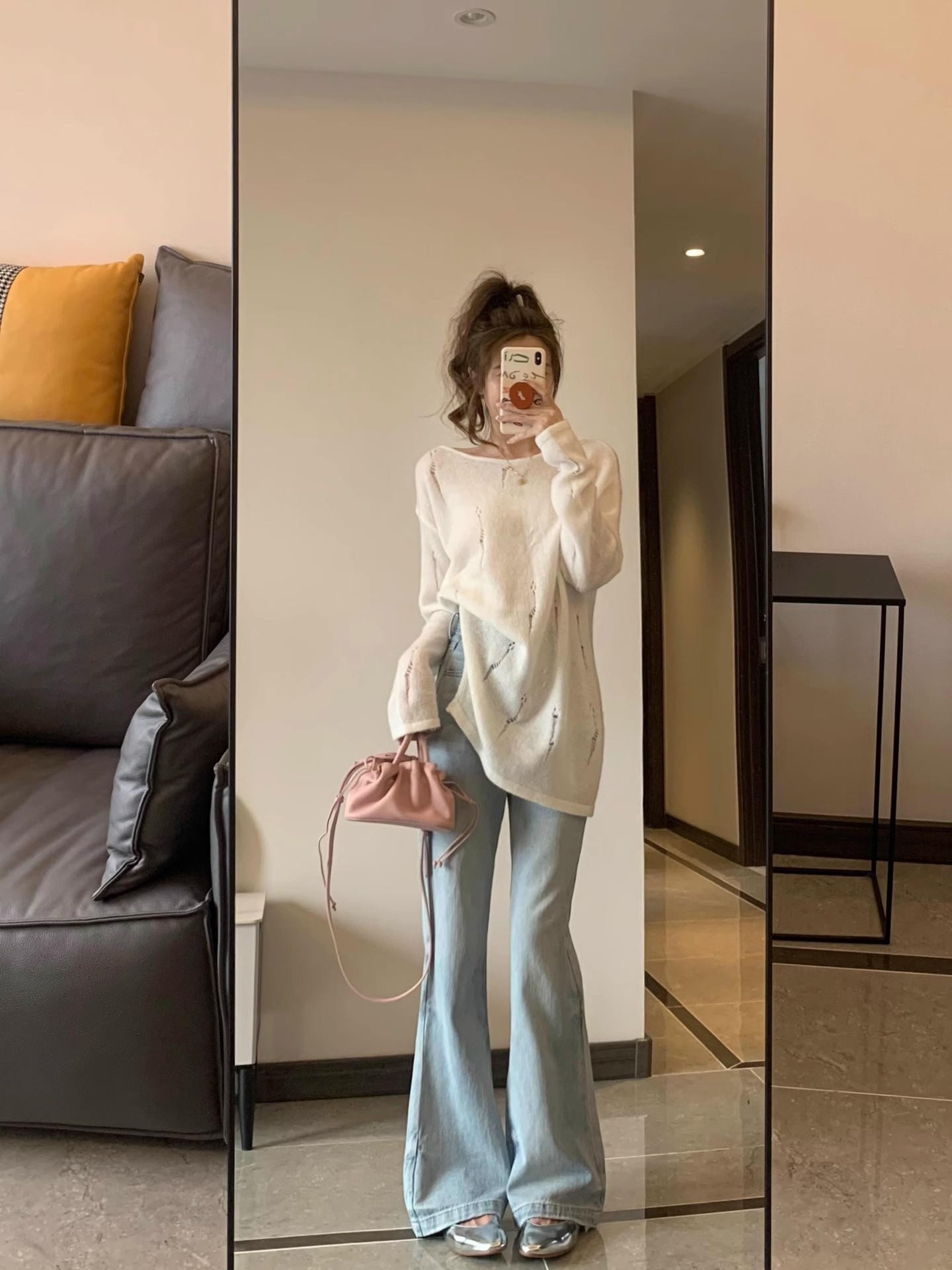 Hollow-out knitted sweater for women, thin sweater, sun protection blouse, spring and summer design, lazy style, soft waxy top