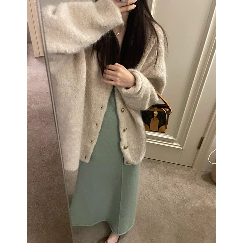 2024 new style lazy style single-breasted sweater jacket for women in autumn and winter, soft, waxy and gentle cardigan knitted top