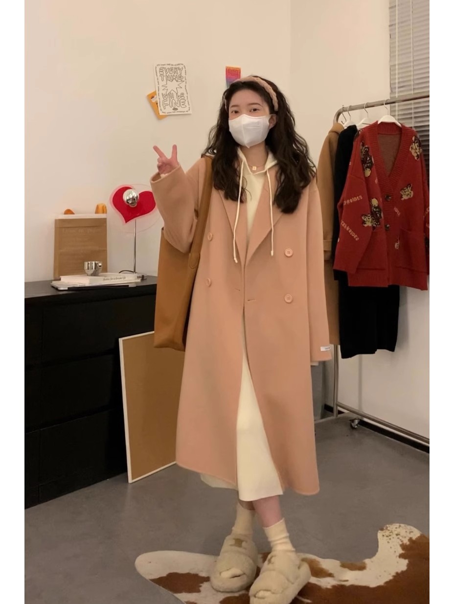 Hooded knitted dress slimming autumn and winter long lazy style loose inner layer cream thickened sweater skirt