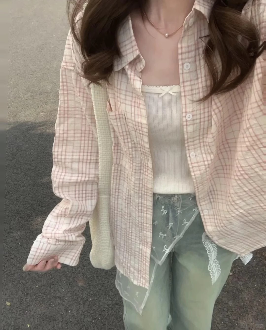 American thin pink plaid long-sleeved shirt for women summer 2024 new style lazy style shirt sun protection layered top